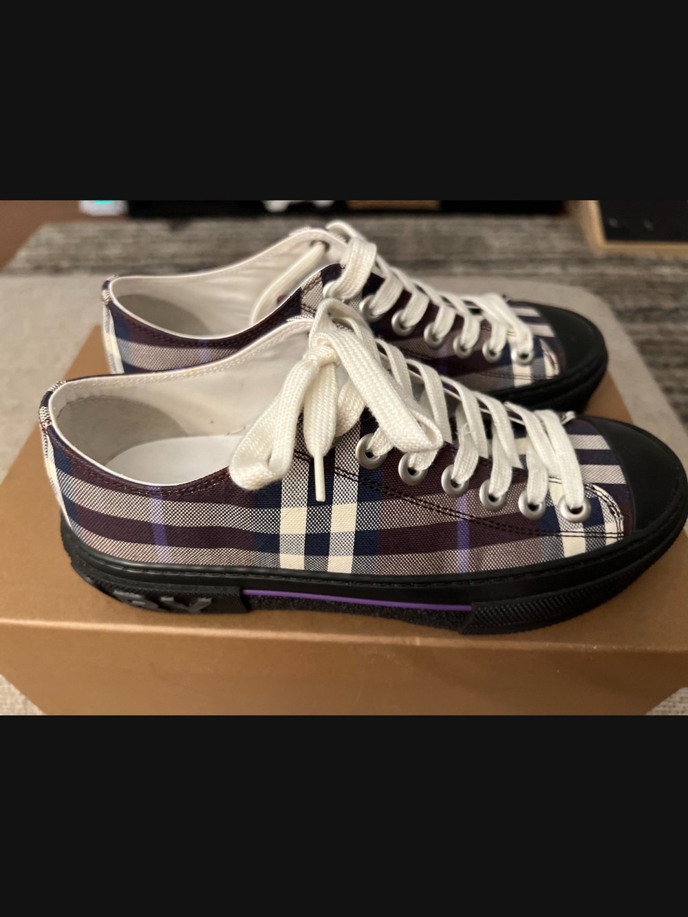 Burberry Plaid Low-Top Sneakers in Purple, Black, White
